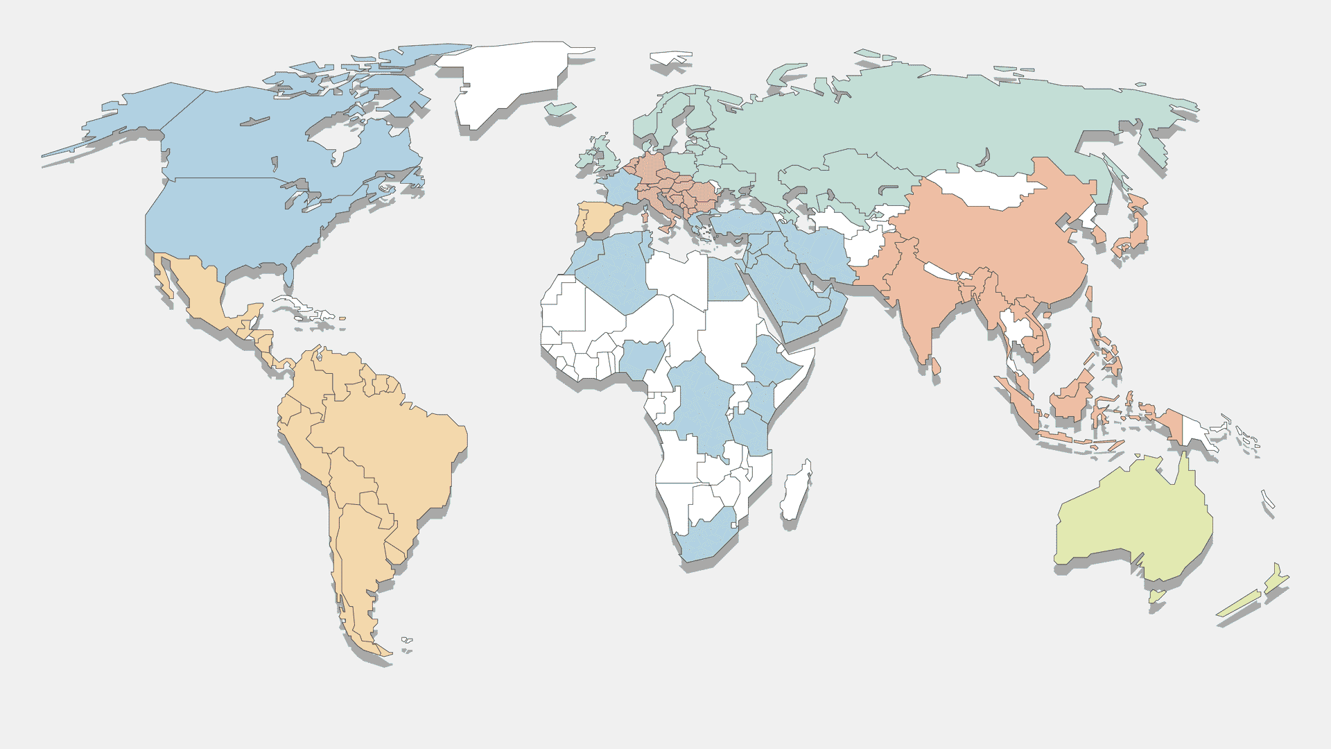 Weltkarte mit gefärbten Regionen